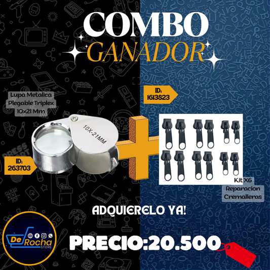 Combo cremallera lupa metálica